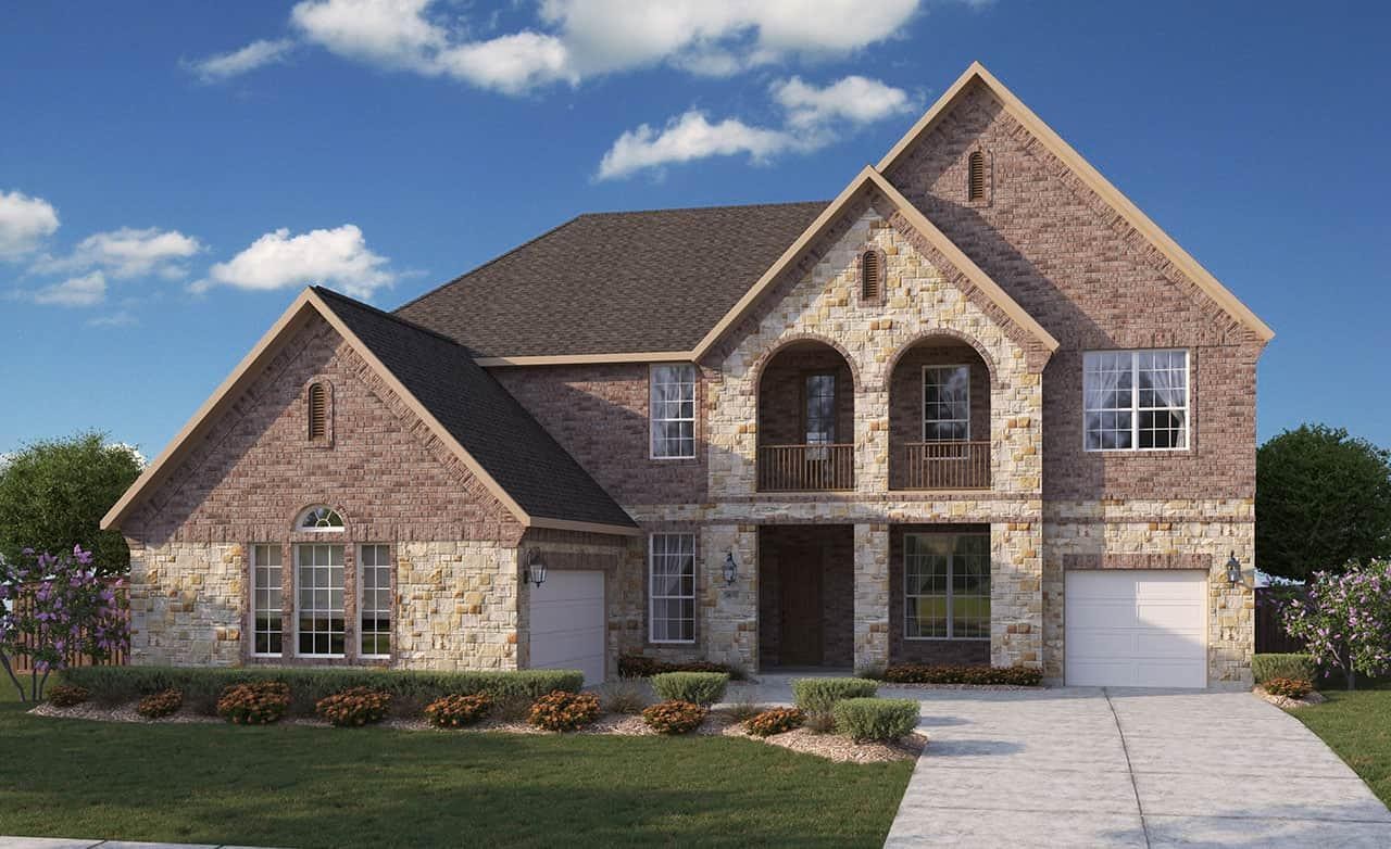 Modern single-family home design with brick and stone architecture, showcasing residential elegance.